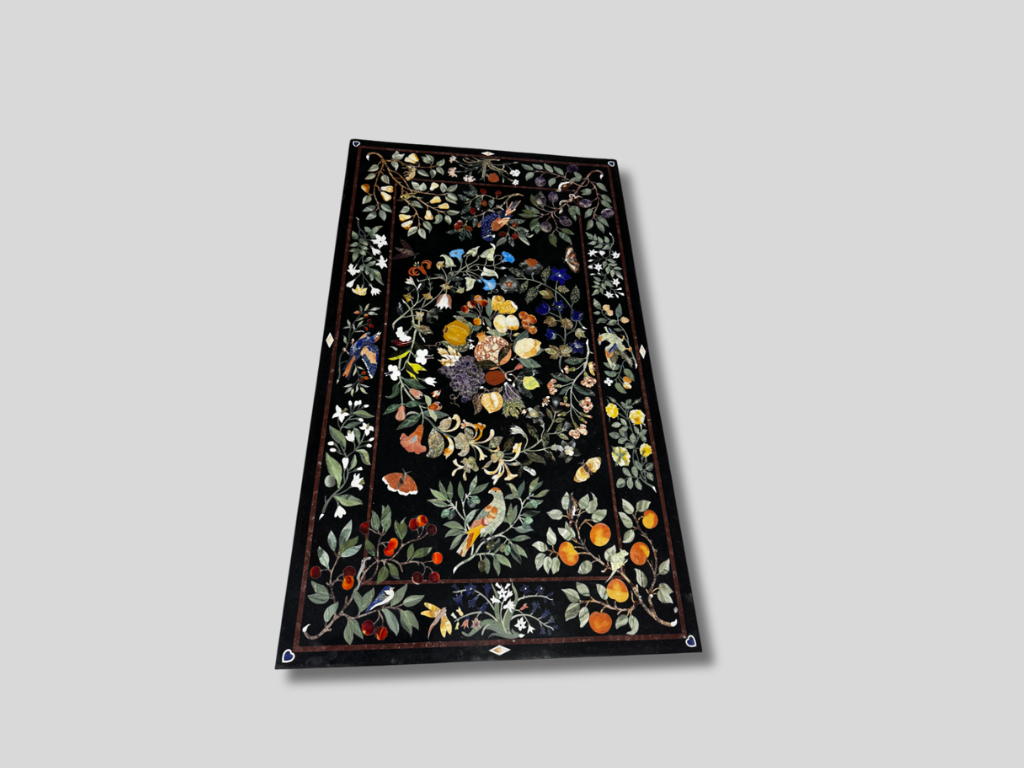 Black Marble Inlay Table Handmade Pietra Dura Gemstone Work Home Decor
